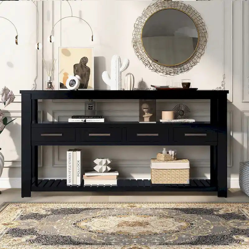 Console Table with 4 Drawers and 2 Shelves