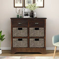 28 Wood 2 Drawers Storage Cabinet with 4 Rattan Basket