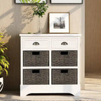 28 Wood 2 Drawers Storage Cabinet with 4 Rattan Basket