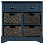 28 Wood 2 Drawers Storage Cabinet with 4 Rattan Basket