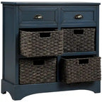 28 Wood 2 Drawers Storage Cabinet with 4 Rattan Basket