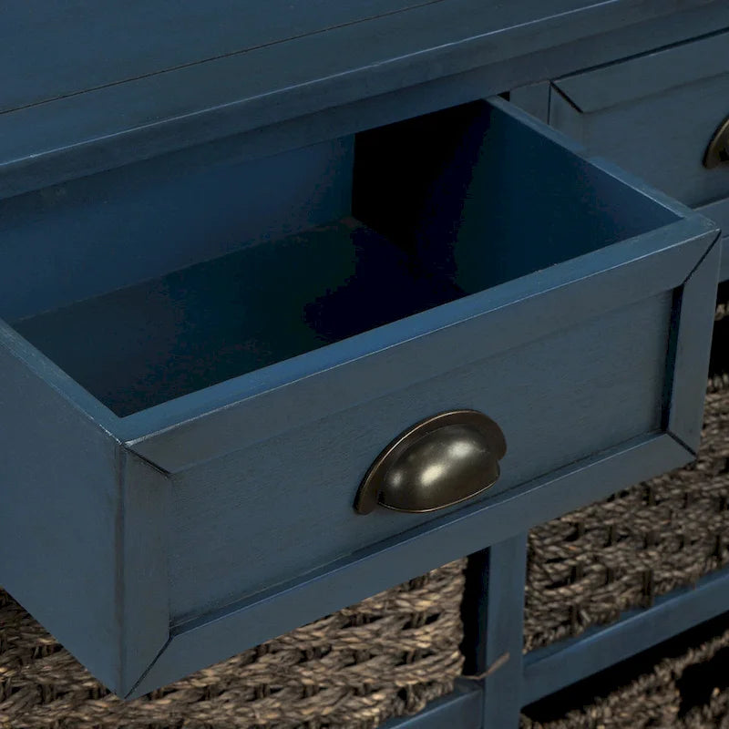 28 Wood 2 Drawers Storage Cabinet with 4 Rattan Basket