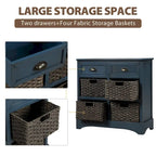 28 Wood 2 Drawers Storage Cabinet with 4 Rattan Basket