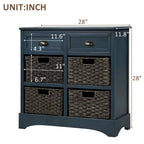 28 Wood 2 Drawers Storage Cabinet with 4 Rattan Basket