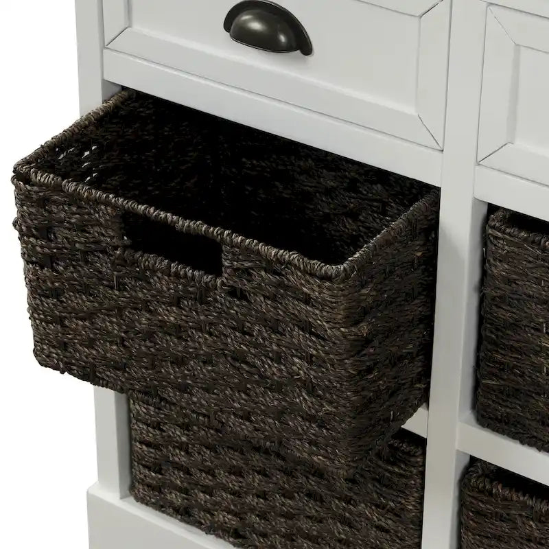 28 Wood 2 Drawers Storage Cabinet with 4 Rattan Basket