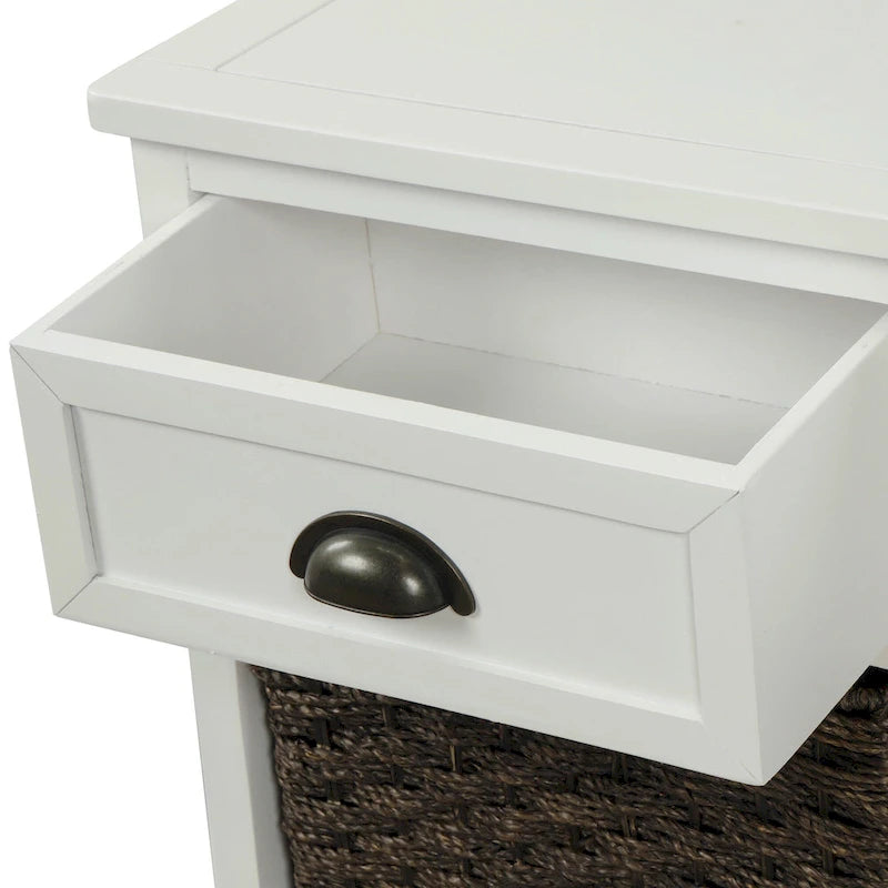 28 Wood 2 Drawers Storage Cabinet with 4 Rattan Basket