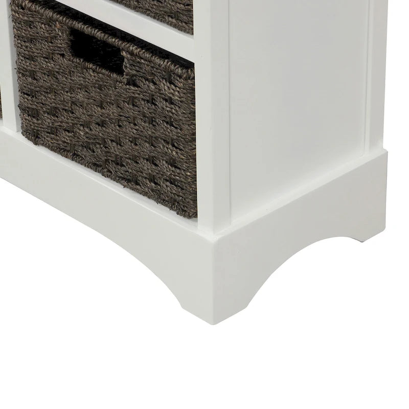 28 Wood 2 Drawers Storage Cabinet with 4 Rattan Basket