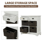 28 Wood 2 Drawers Storage Cabinet with 4 Rattan Basket