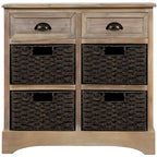 28 Wood 2 Drawers Storage Cabinet with 4 Rattan Basket