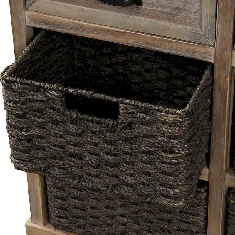 28 Wood 2 Drawers Storage Cabinet with 4 Rattan Basket