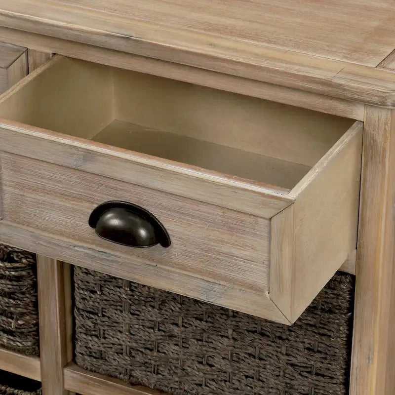 28 Wood 2 Drawers Storage Cabinet with 4 Rattan Basket