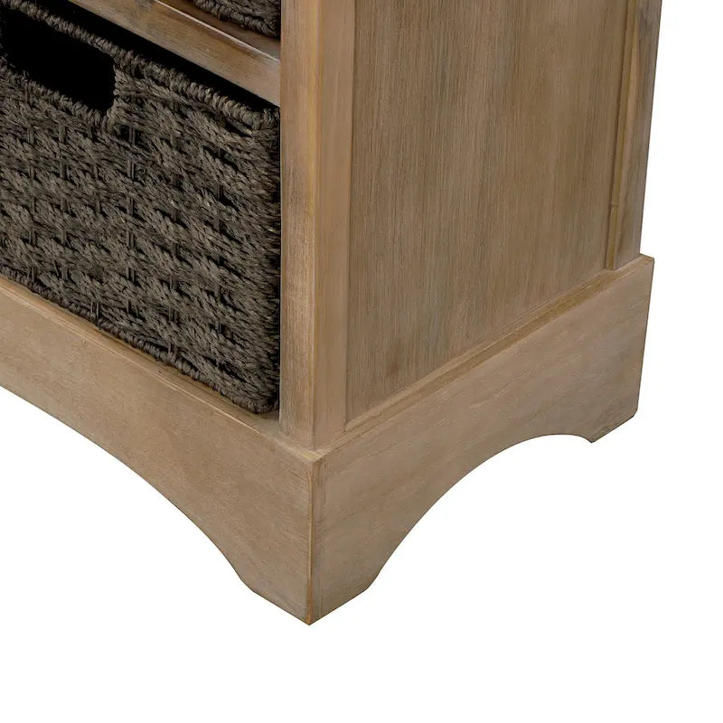 28 Wood 2 Drawers Storage Cabinet with 4 Rattan Basket