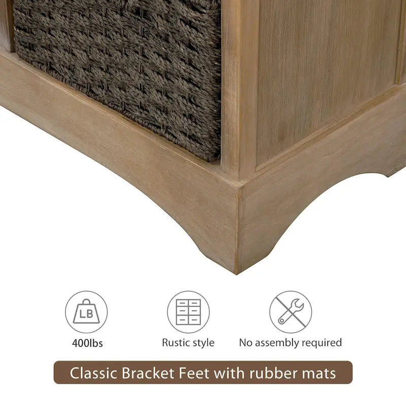 28 Wood 2 Drawers Storage Cabinet with 4 Rattan Basket