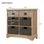 28 Wood 2 Drawers Storage Cabinet with 4 Rattan Basket