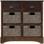 28 Wood 2 Drawers Storage Cabinet with 4 Rattan Basket