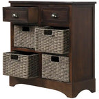 28 Wood 2 Drawers Storage Cabinet with 4 Rattan Basket