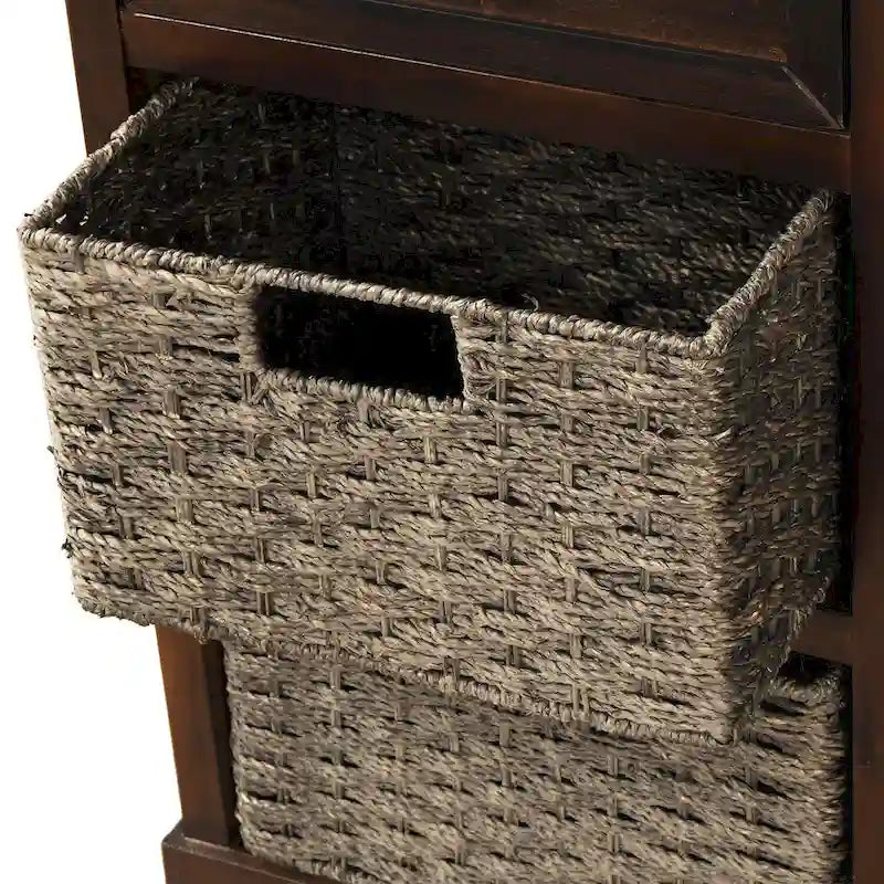 28 Wood 2 Drawers Storage Cabinet with 4 Rattan Basket