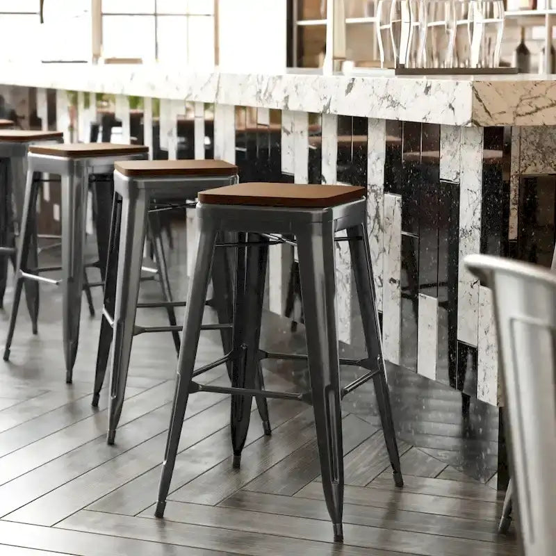 Indoor/Outdoor Backless Bar Stool with Poly Resin Seat