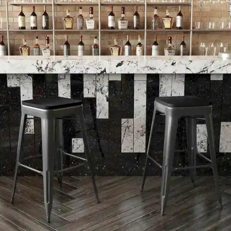 Indoor/Outdoor Backless Bar Stool with Poly Resin Seat