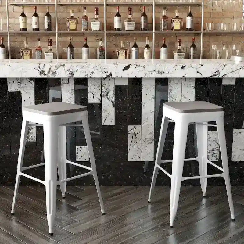 Indoor/Outdoor Backless Bar Stool with Poly Resin Seat
