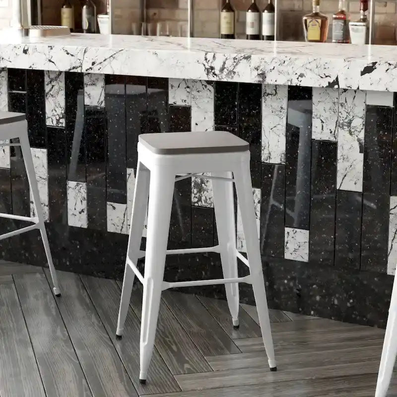 Indoor/Outdoor Backless Bar Stool with Poly Resin Seat
