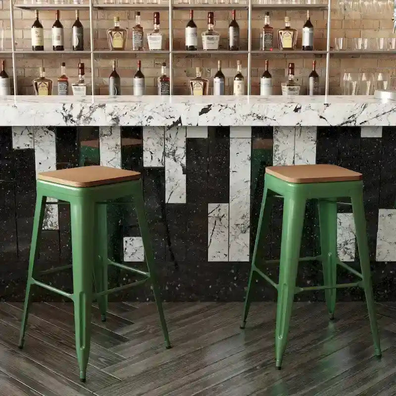 Indoor/Outdoor Backless Bar Stool with Poly Resin Seat