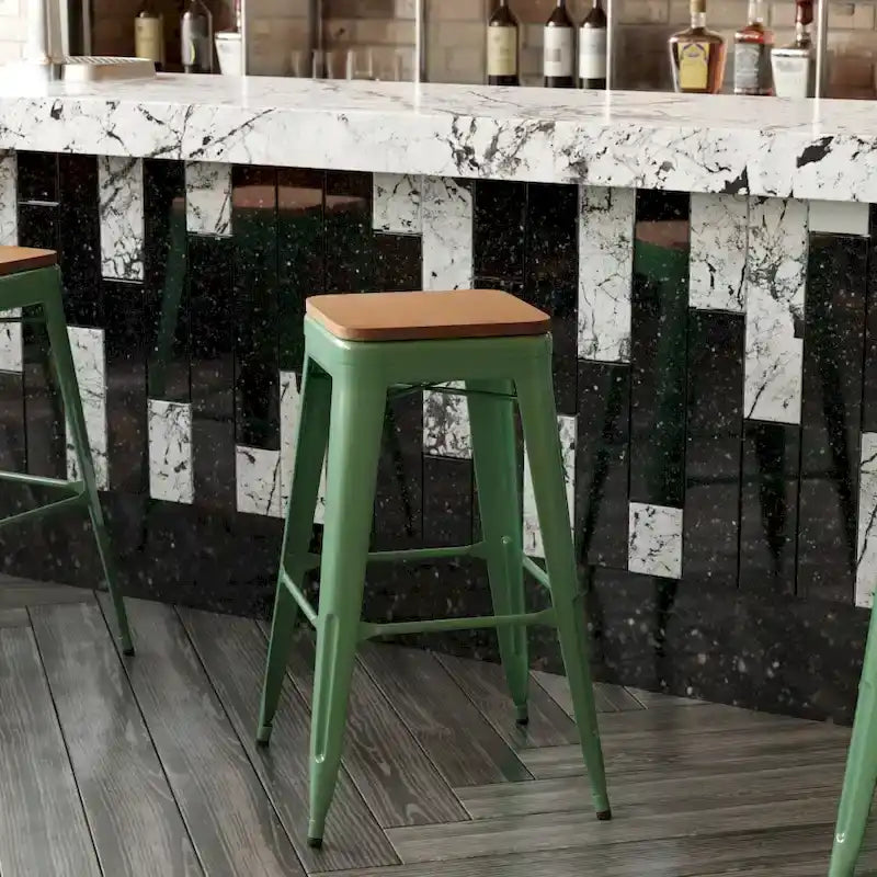 Indoor/Outdoor Backless Bar Stool with Poly Resin Seat