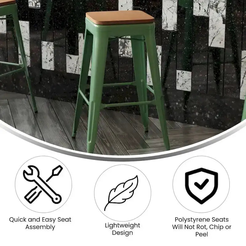 Indoor/Outdoor Backless Bar Stool with Poly Resin Seat