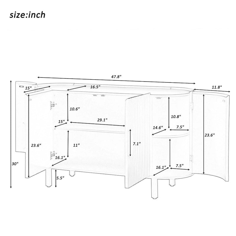 Curved Design Light Luxury Sideboard with Adjustable Shelves