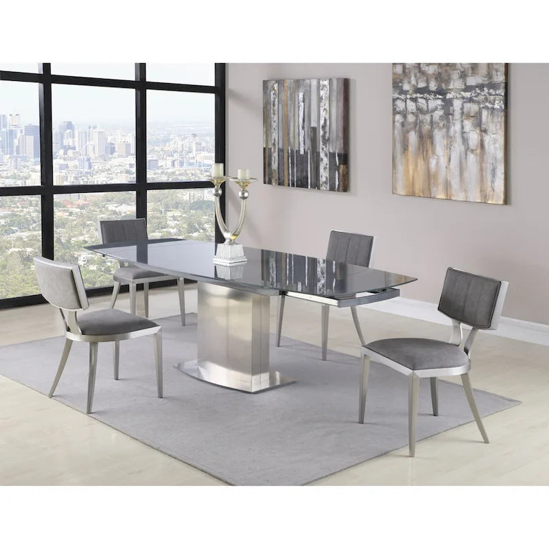 Somette Maya Dining Table with Glass Top - Grey/Silver