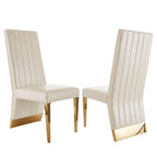 Modern Channel High Back Dining Chairs with Nailhead Trims and Polished Metal Legs