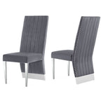 Modern Channel High Back Dining Chairs with Nailhead Trims and Polished Metal Legs