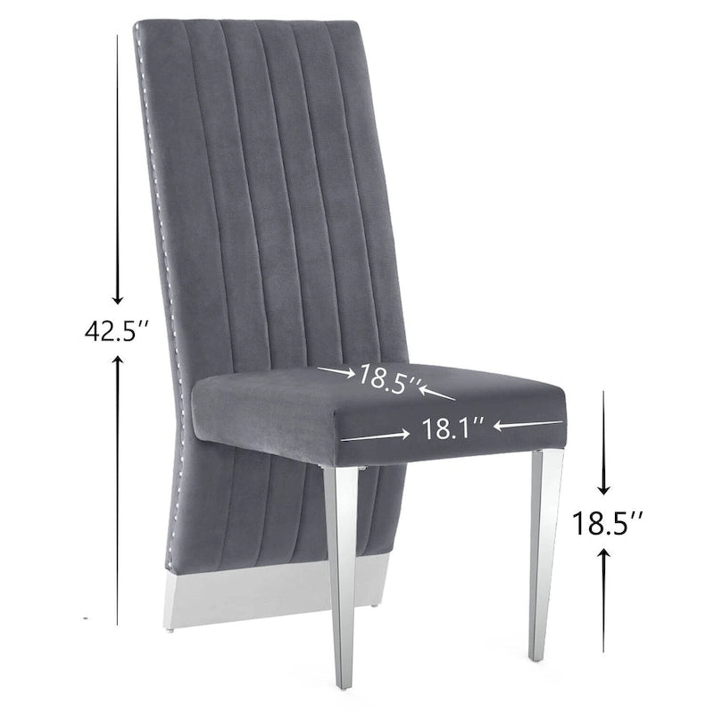 Modern Channel High Back Dining Chairs with Nailhead Trims and Polished Metal Legs