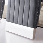 Modern Channel High Back Dining Chairs with Nailhead Trims and Polished Metal Legs