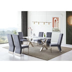 Modern Channel High Back Dining Chairs with Nailhead Trims and Polished Metal Legs