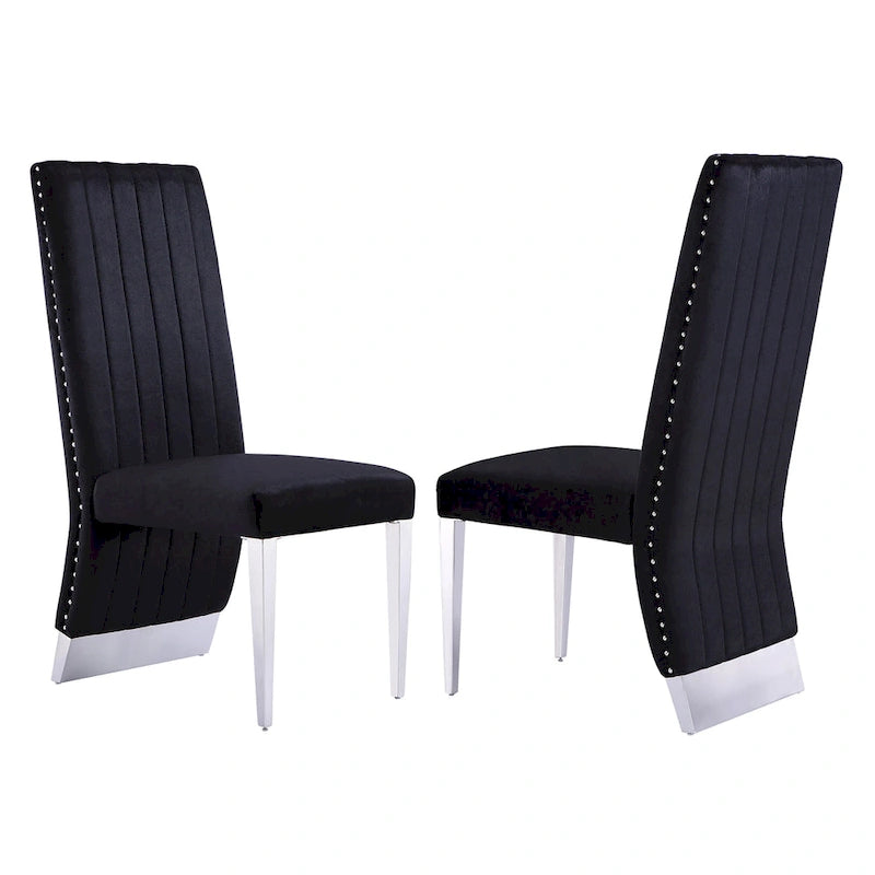 Modern Channel High Back Dining Chairs with Nailhead Trims and Polished Metal Legs