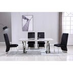 Modern Channel High Back Dining Chairs with Nailhead Trims and Polished Metal Legs