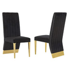 Modern Channel High Back Dining Chairs with Nailhead Trims and Polished Metal Legs
