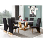 Modern Channel High Back Dining Chairs with Nailhead Trims and Polished Metal Legs