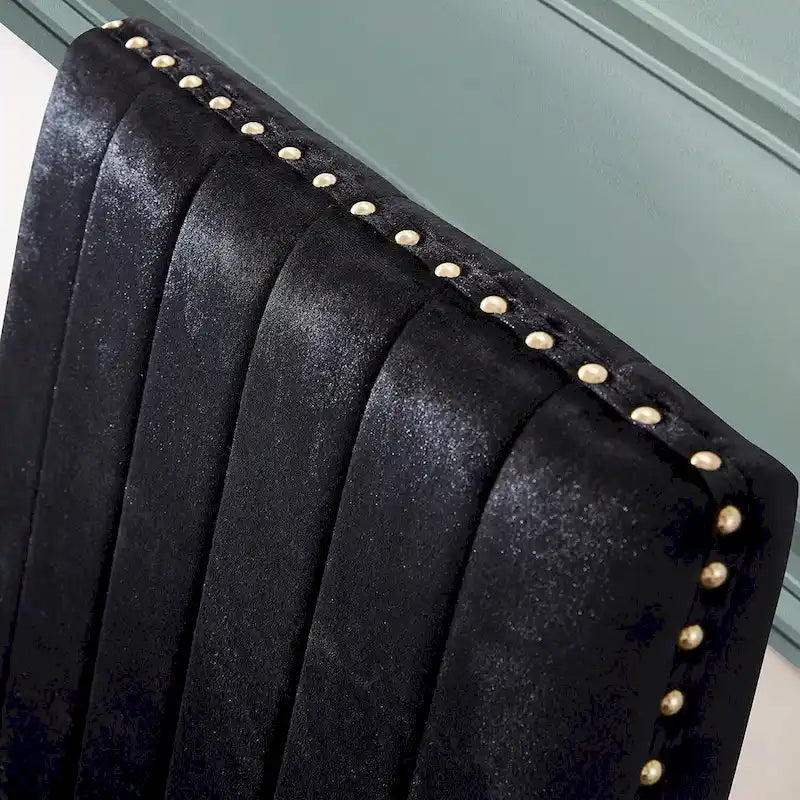 Modern Channel High Back Dining Chairs with Nailhead Trims and Polished Metal Legs