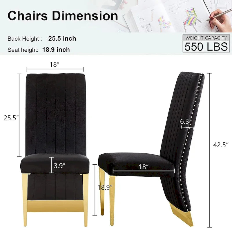 Modern Channel High Back Dining Chairs with Nailhead Trims and Polished Metal Legs