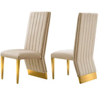 Modern Channel High Back Dining Chairs with Nailhead Trims and Polished Metal Legs