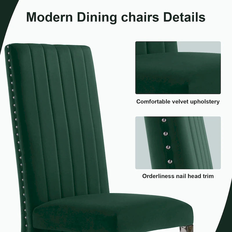 Modern Channel High Back Dining Chairs with Nailhead Trims and Polished Metal Legs