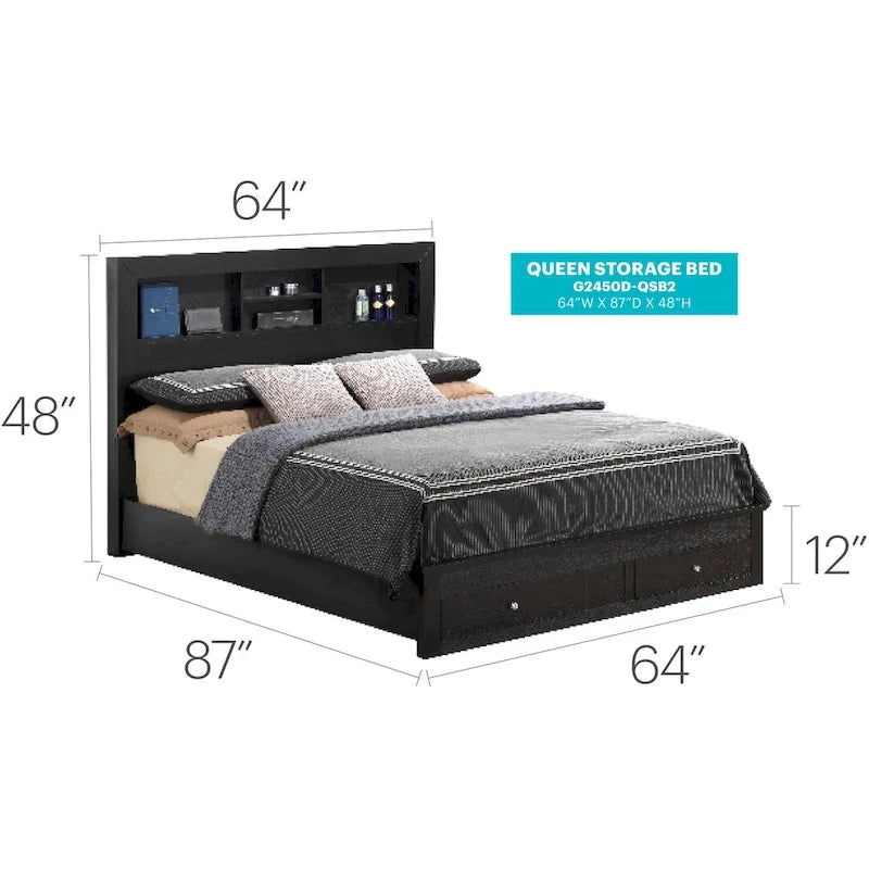 Burlington Queen Storage Platform Bed with Storage Drawers and Storage Shelves