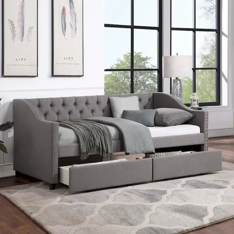 Upholstered Twin Size daybed with Drawers
