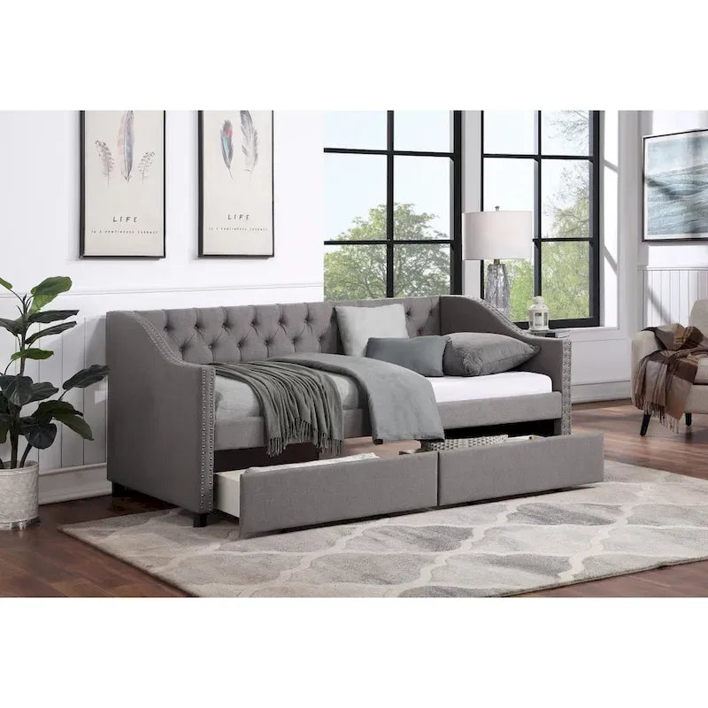 Upholstered Twin Size daybed with Drawers