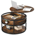 Moasis Round Lift Top Coffee Table with Hidden Storage and Shelf