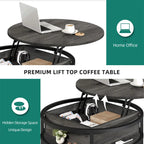 Moasis Round Lift Top Coffee Table with Hidden Storage and Shelf