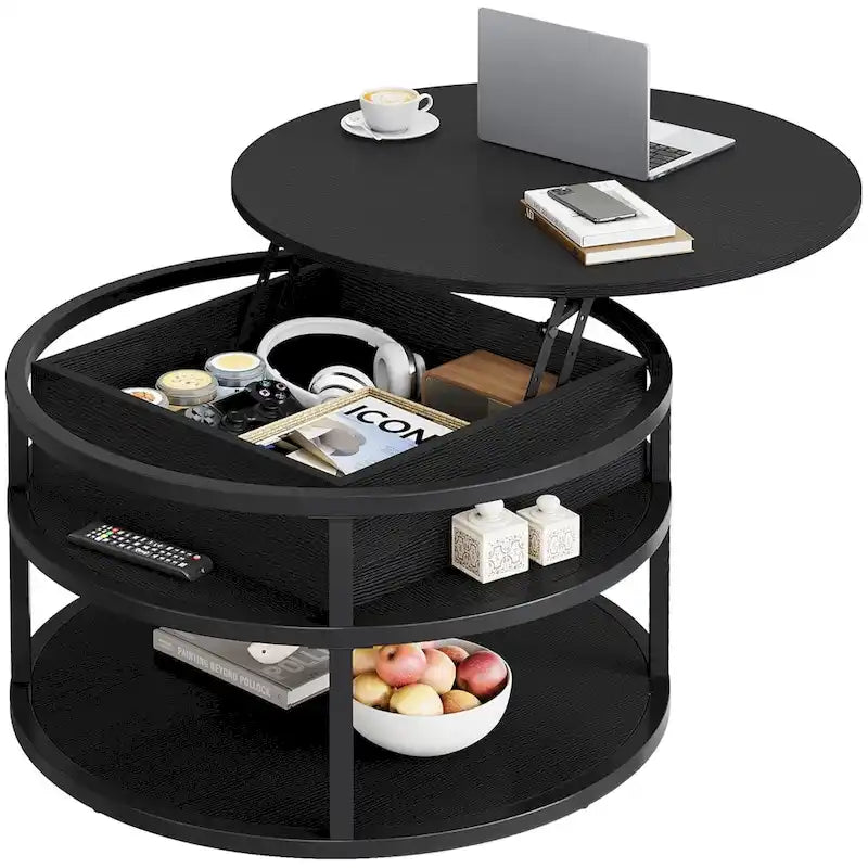 Moasis Round Lift Top Coffee Table with Hidden Storage and Shelf