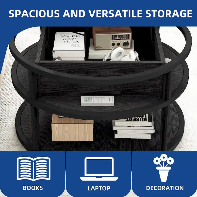 Moasis Round Lift Top Coffee Table with Hidden Storage and Shelf